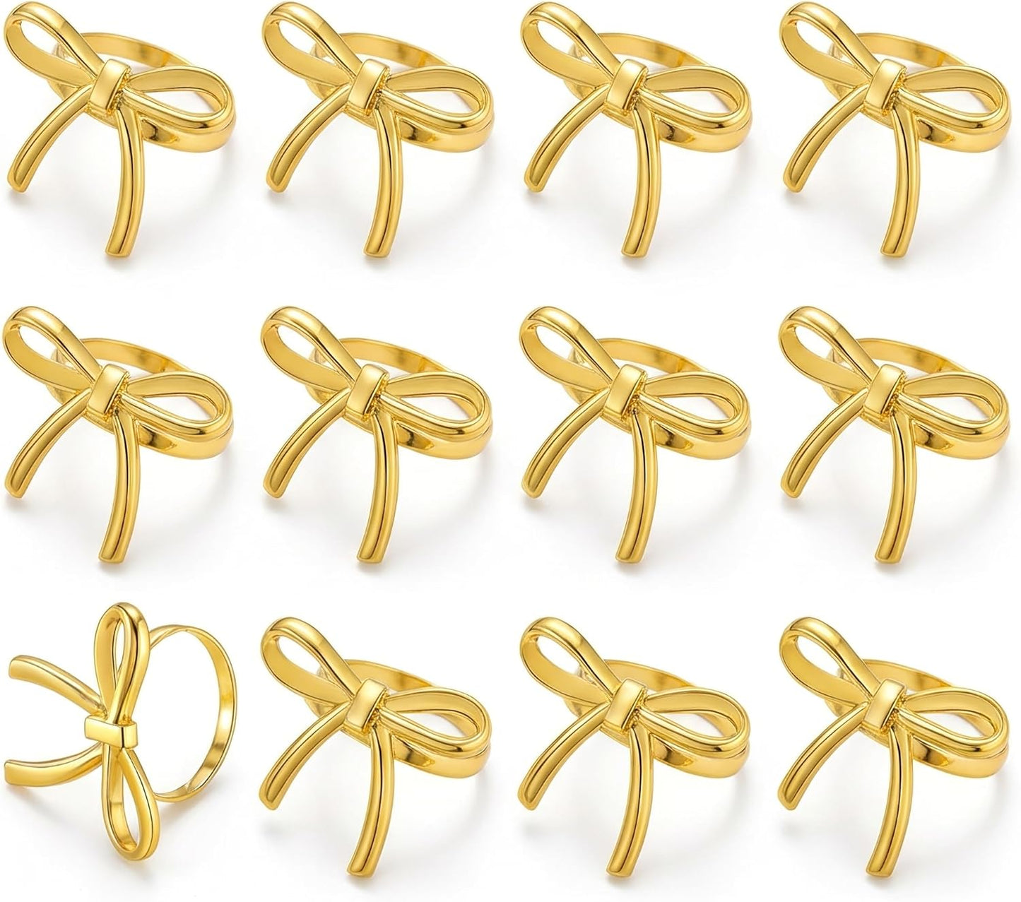 Set 12 Servilleteros Metal Dorado Lazo Resistentes Oxido