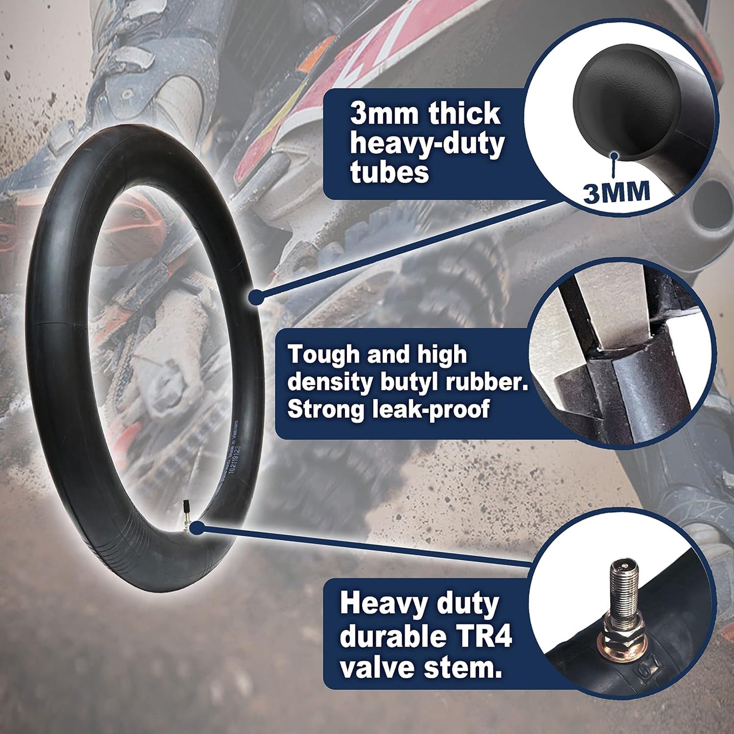 Cámara aire motocicleta 3mm butílica válvula TR4