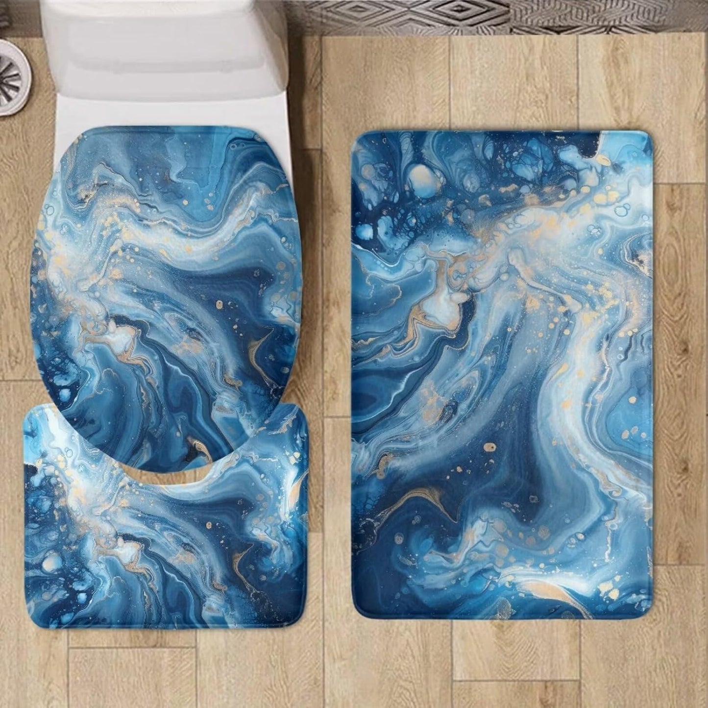 3 Alfombras Baño Estampado Mármol Azul Antiderrap