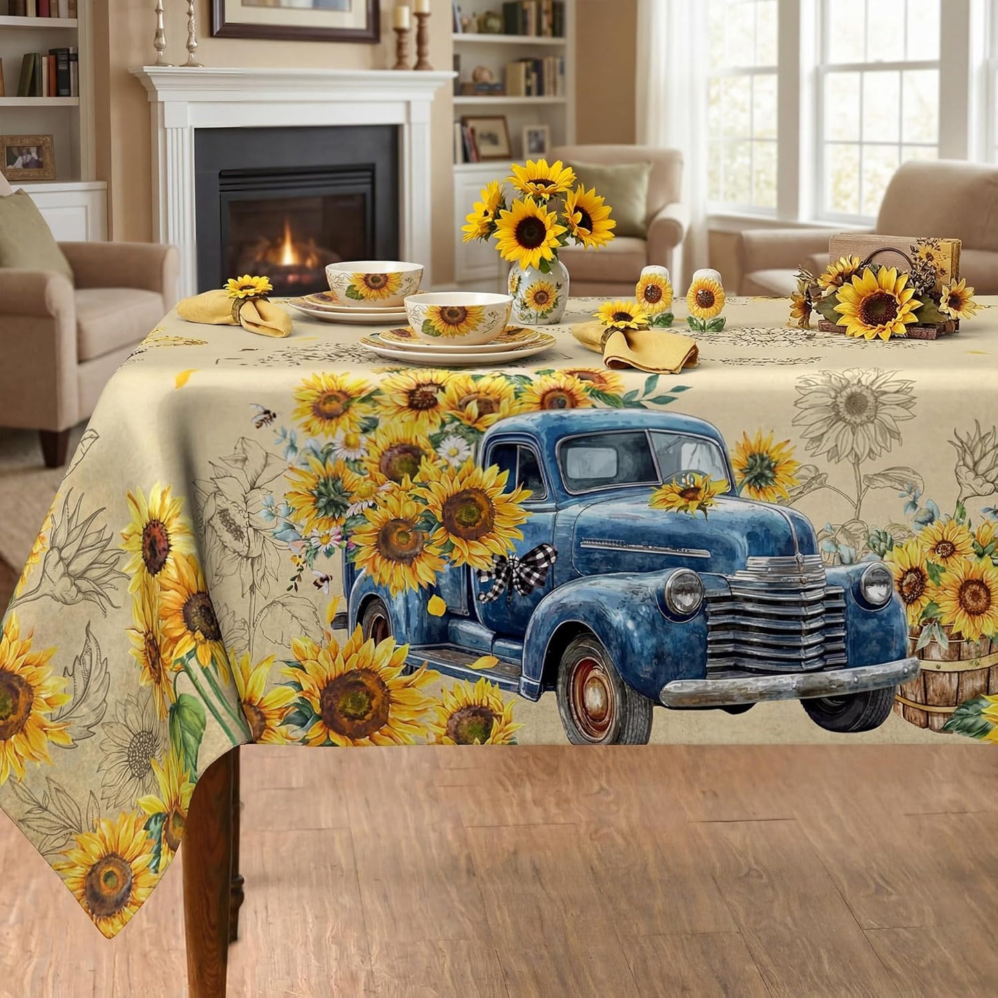 Mantel Girasol Azul Camión 60x84pulg Decoración Hogar