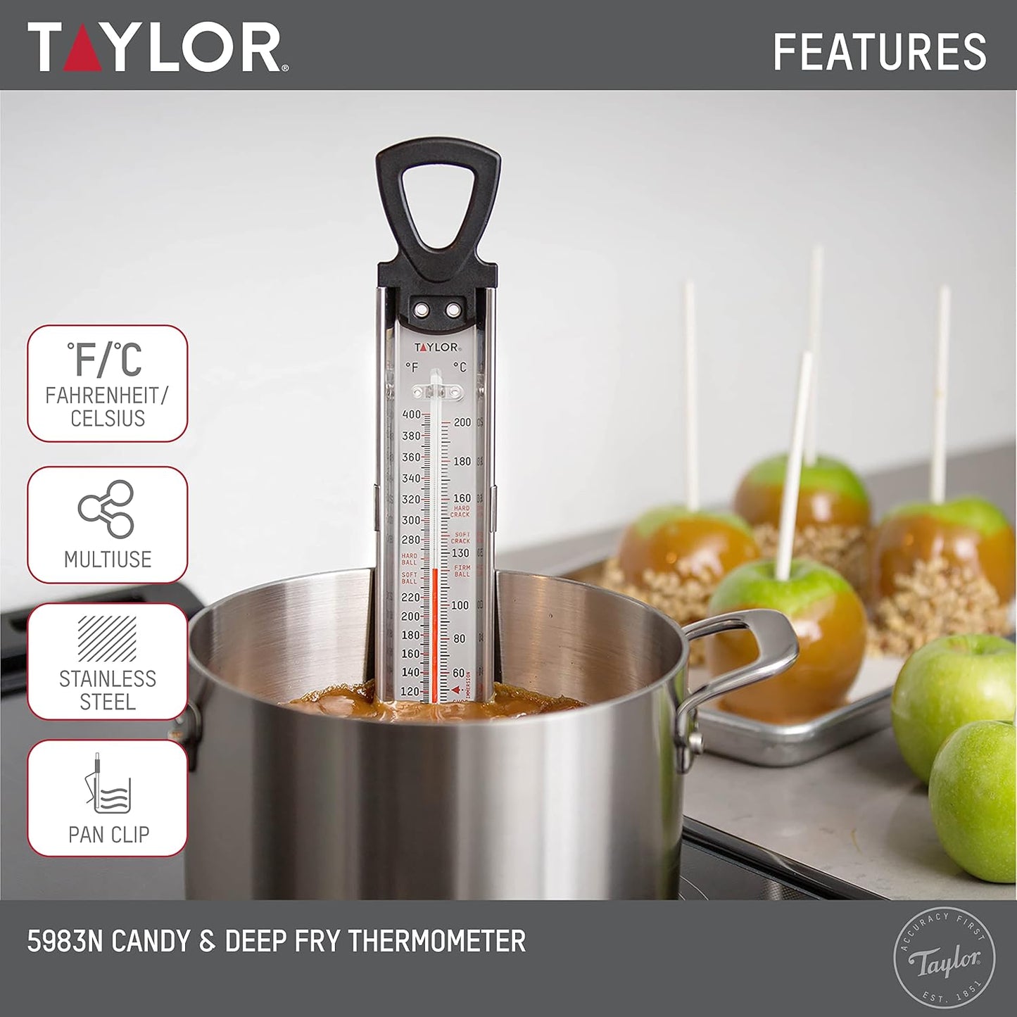 Termómetro acero inox para dulces/frituras Negro