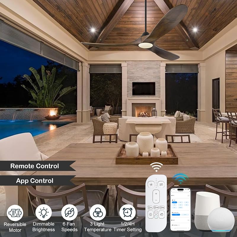 Ventilador techo 70pulg madera 3 aspas luces control remoto