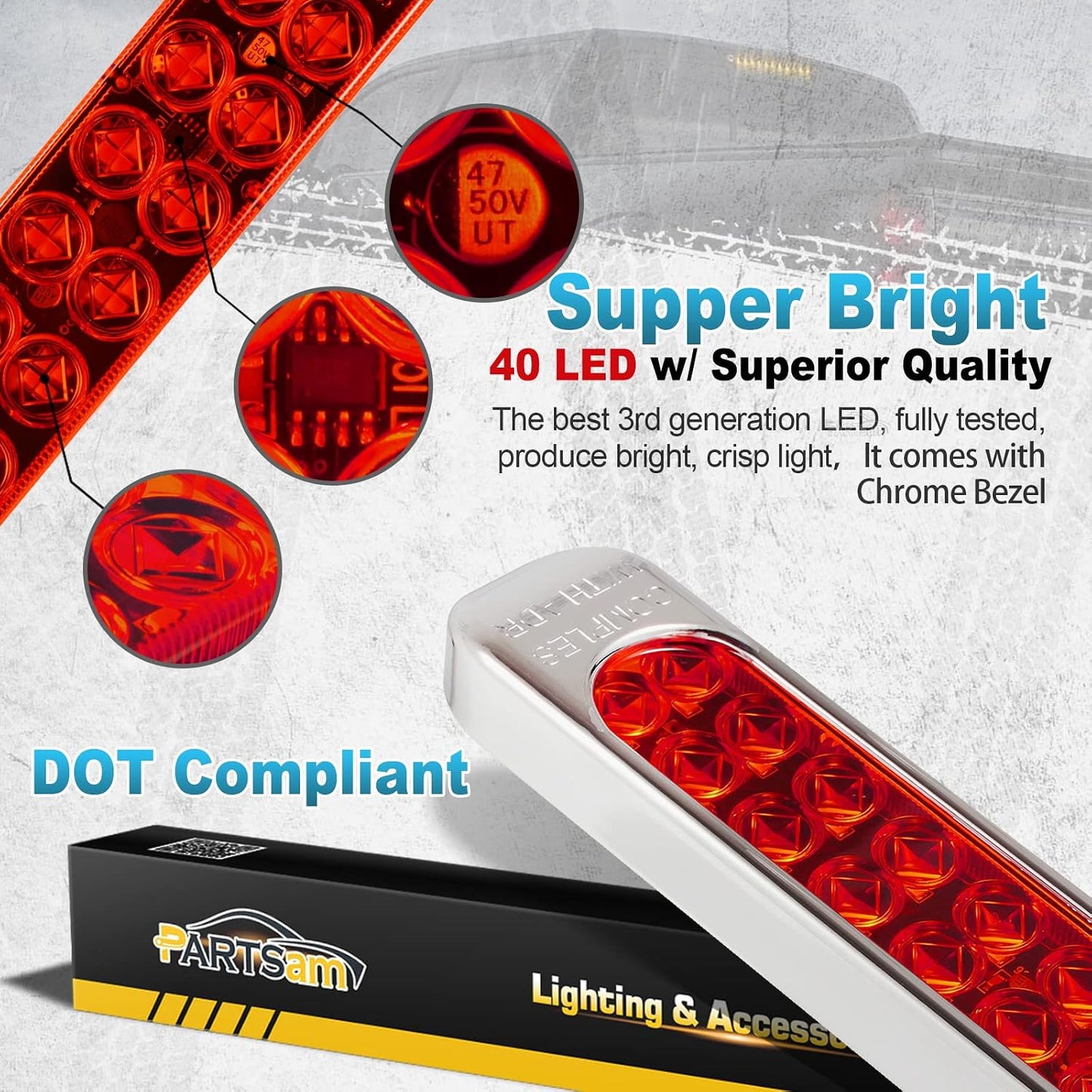 Barra luz roja 17" 40 LED impermeable remolque utilitario