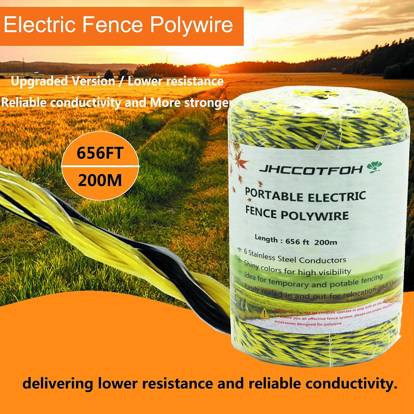 Valla eléctrica Polywire 656" 6 conductores
