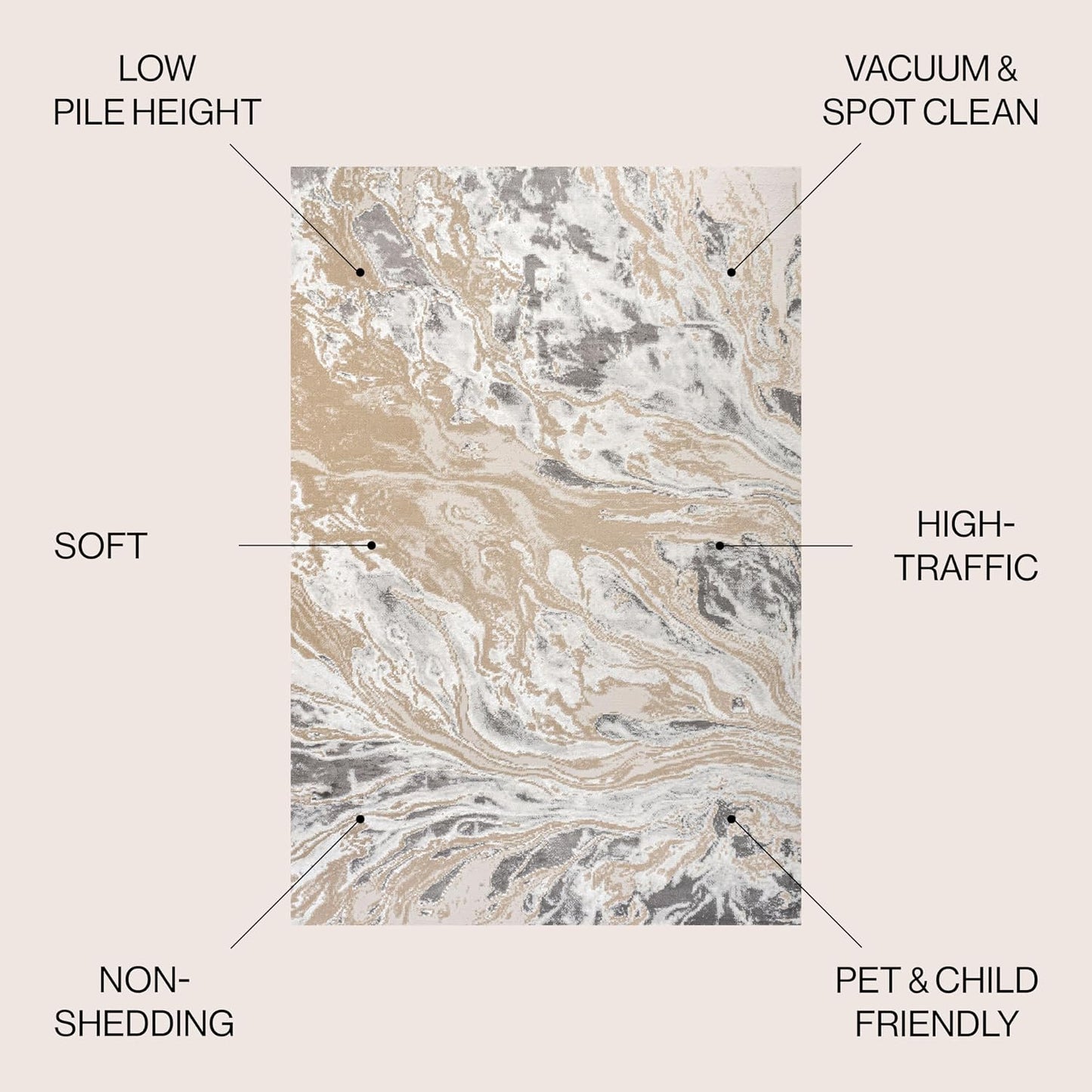 Alfombra sala dormitorio 3x5ft abstracta beige