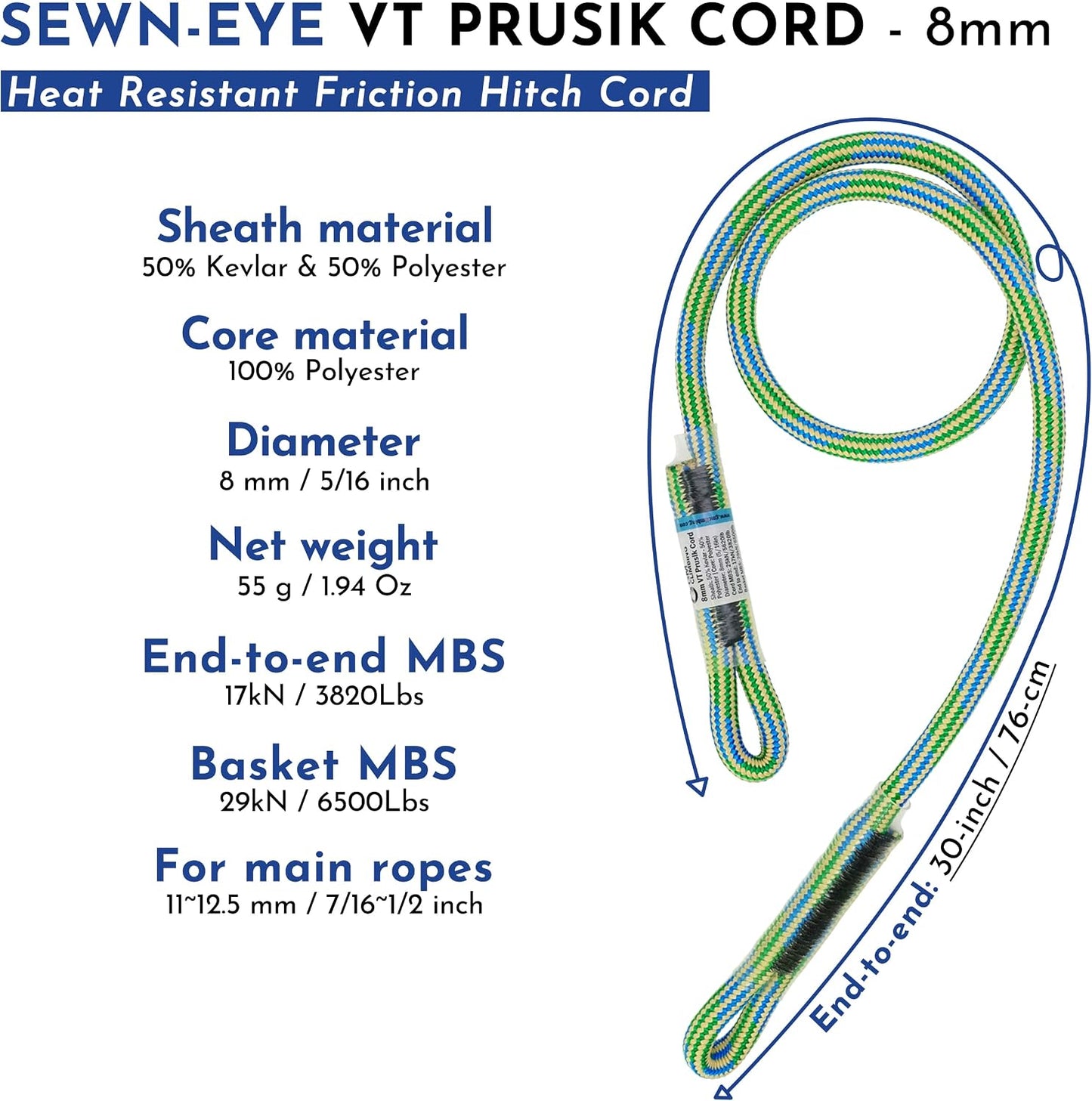 Cordón fricción VT Prusik Swen 5/16" Kevlar 30"