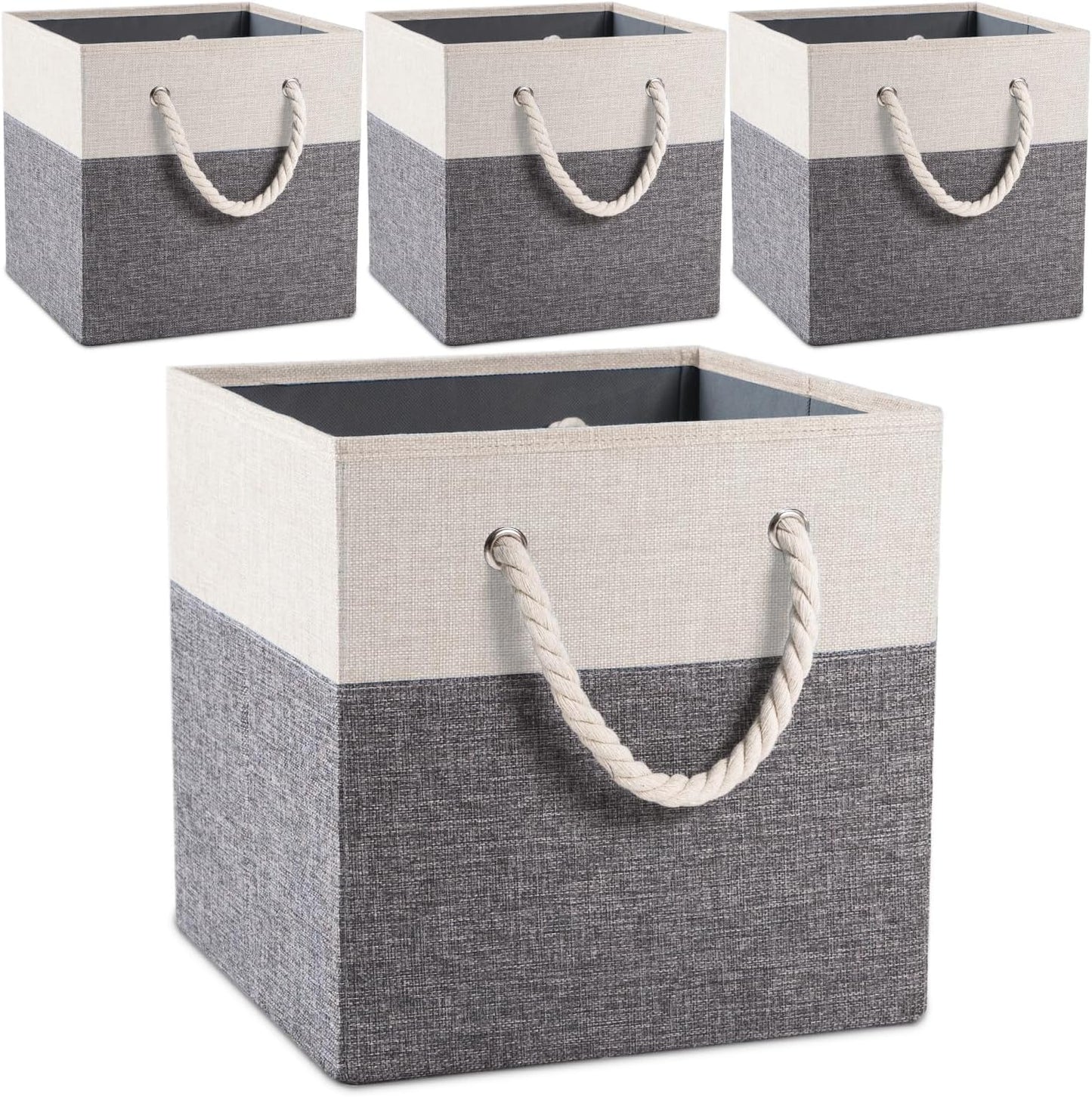 4 Pzas Contenedores Plegables 11x11" Tela Lino con Cajones