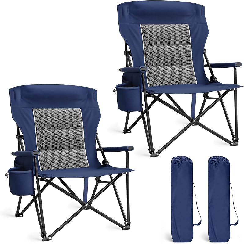 2 Sillas campamento gran tamaño respaldo alto 500lb plegable