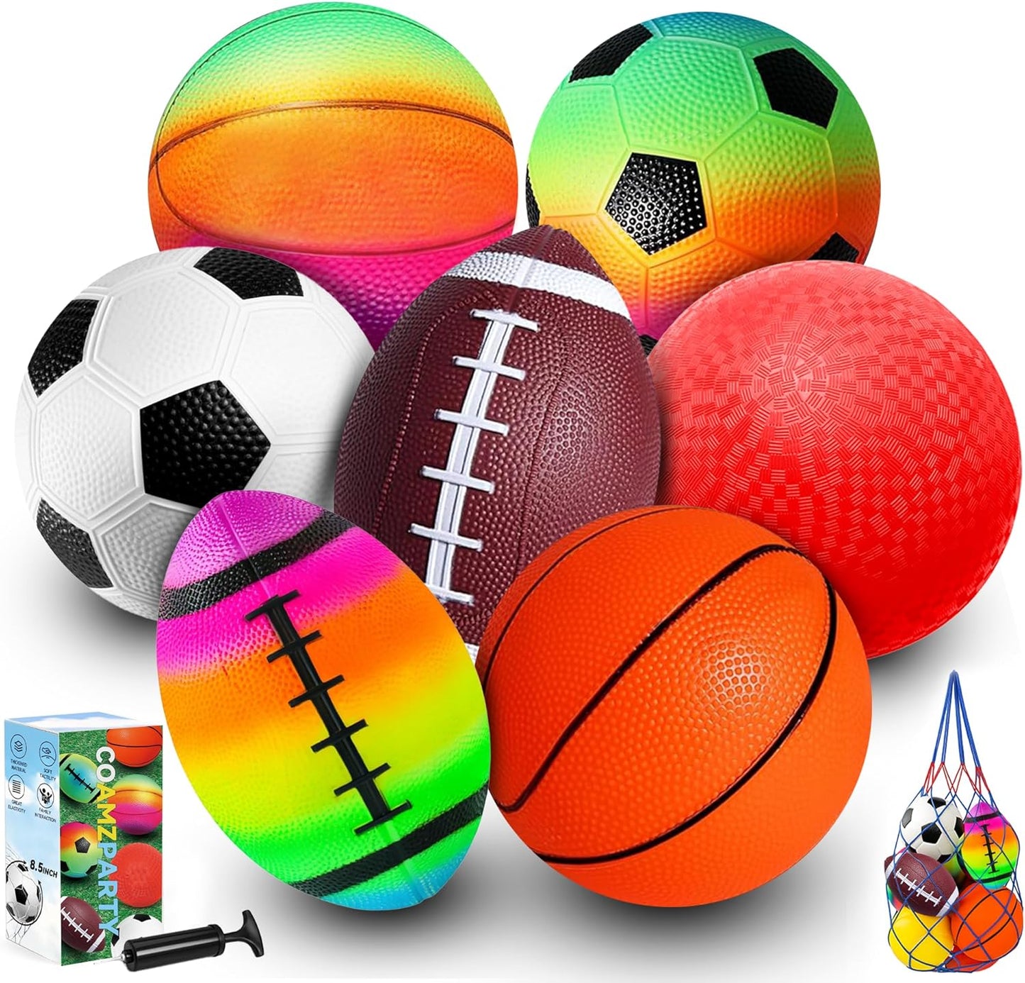 Set 7 pelotas deportivas 8.5pulg arcoíris para niños