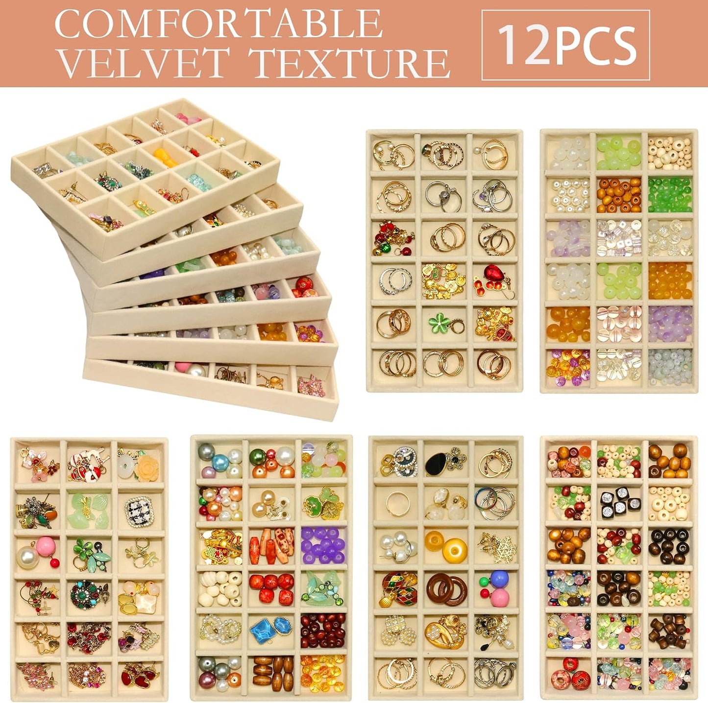 Pack 12 organizadores aretes terciopelo apilable