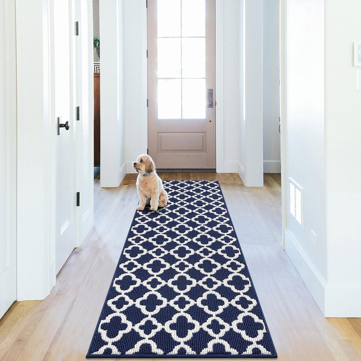 Alfombra Pasillo 2x6ft Antiderrap Geométrico Azul Lavable