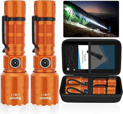 Linterna recargable LED táctico 6 modos impermeable naranja
