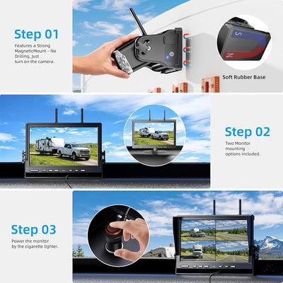 3 Cámaras Magnéticas Inalámbricas Monitor DVR 10" HD 1080P