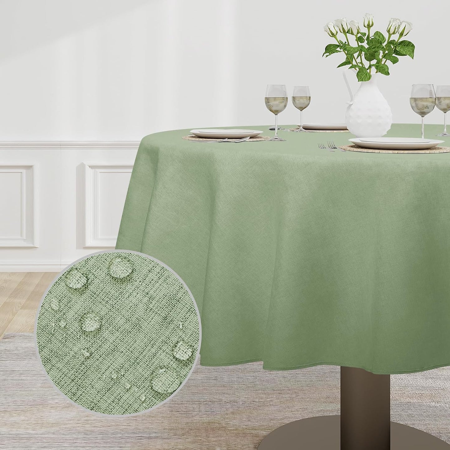 Mantel redondo lino falso resistente agua manchas 152cm