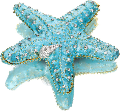 Caja joyas estrella mar con bisagras pintadas azul