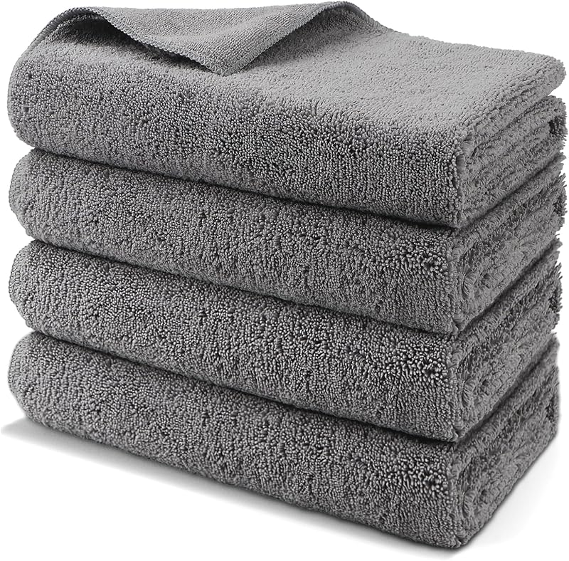 4 Pzas Toallas Microfibra 31x24pulg Absorbentes para Vehículos Gris