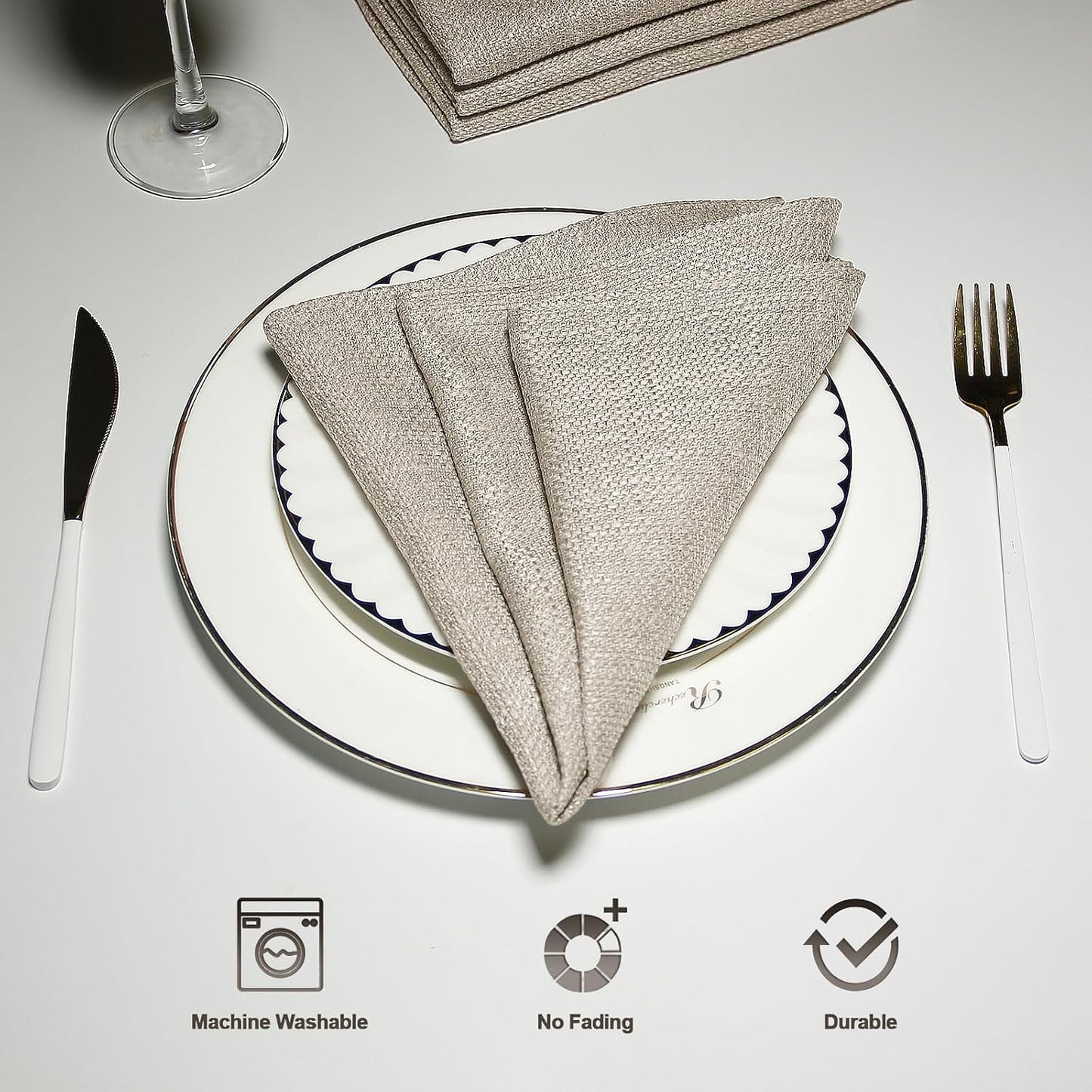 Set 12 servilletas lino lavables beige para eventos