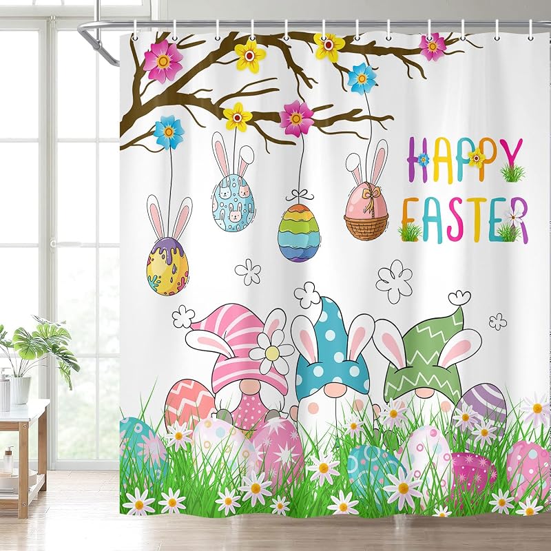 Cortina ducha gnomo Pascua 72x72pulg verde azulado y rosa