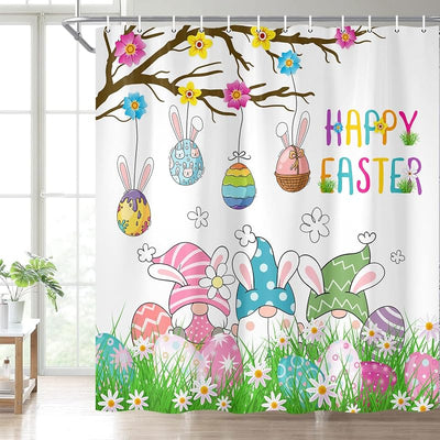 Cortina ducha gnomo Pascua 72x72pulg verde azulado y rosa