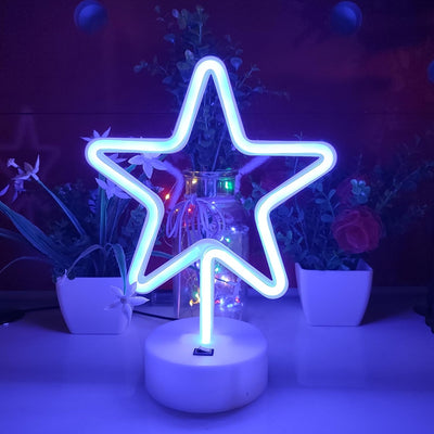 Letrero neón soporte USB o 3 pilas AA decoración pared led azul