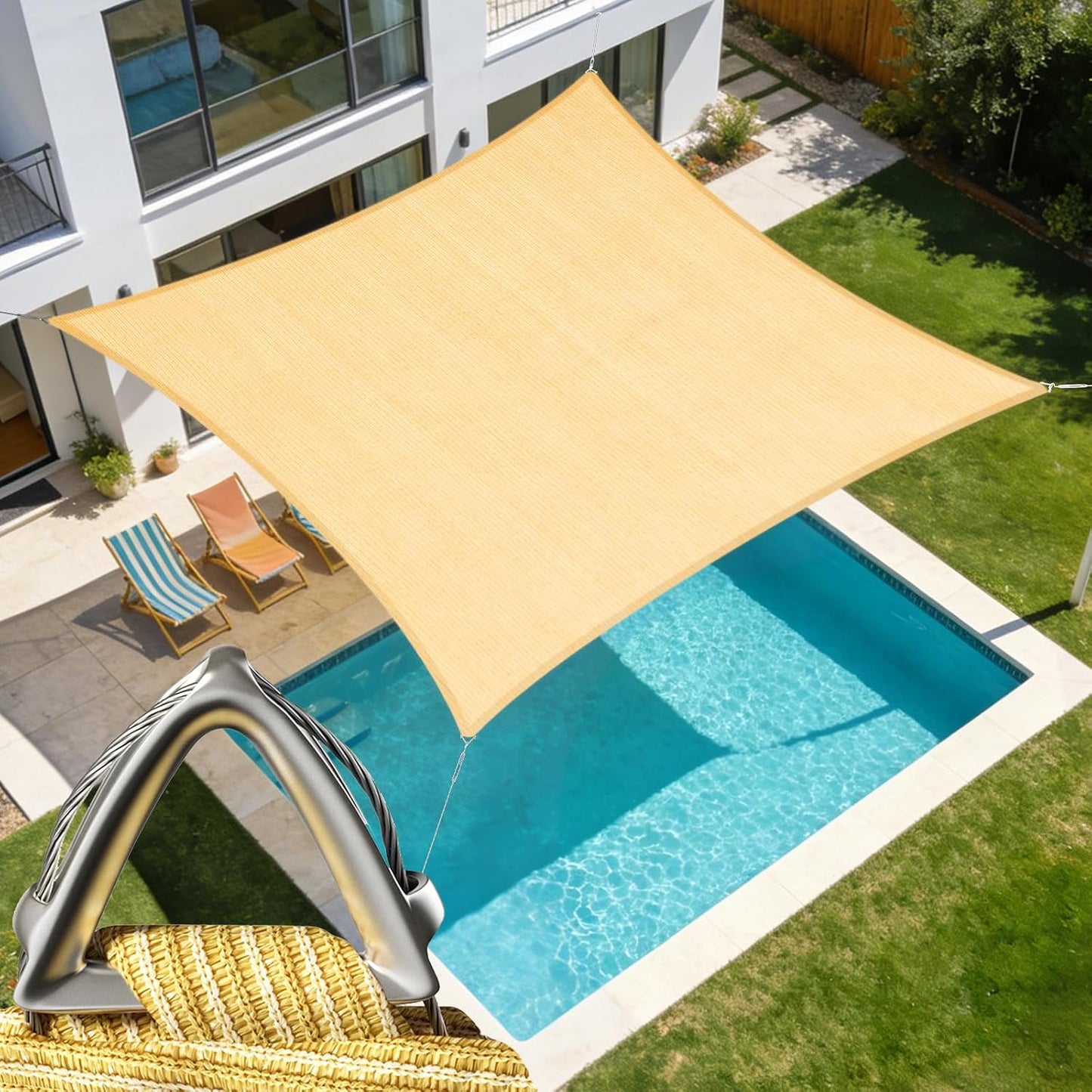 Toldo rectangular Pro Ring 8x12ft beige UPF50 reforzado