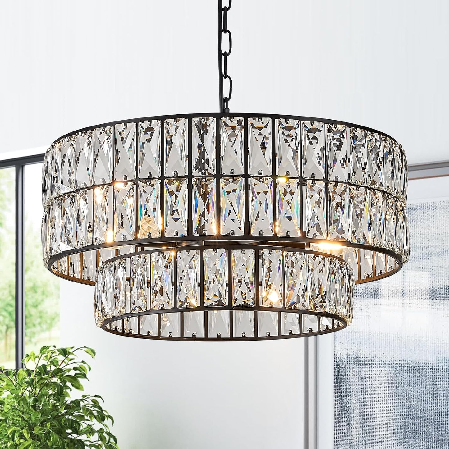 Candelabro cristal negro 6 luces 20pulg para comedor