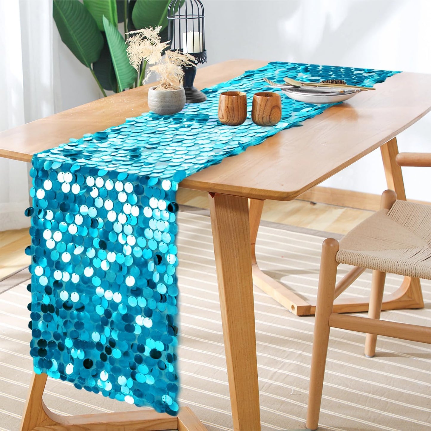 Camino mesa rectangular lentejuelas turquesa 12x108pulg purpurina