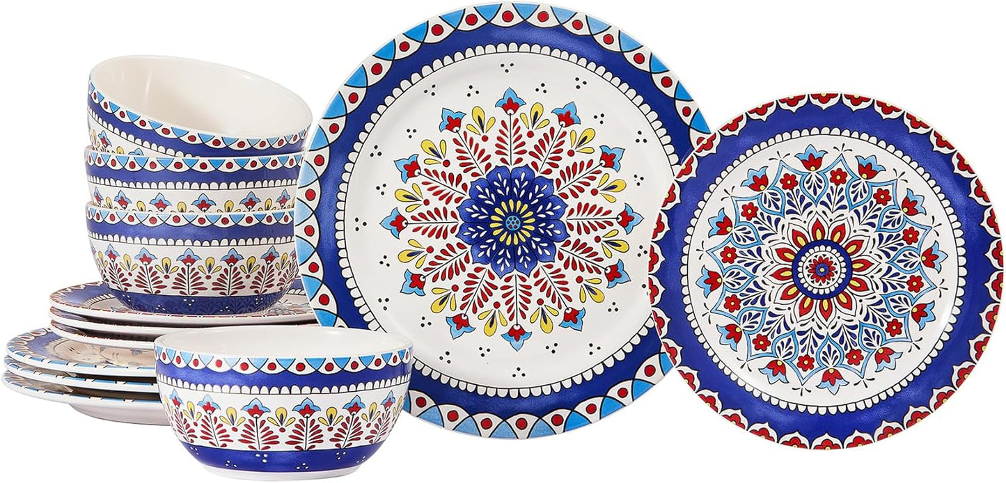 Set 12 Pzas Plato Cerámica 11pulg Tazón 26oz