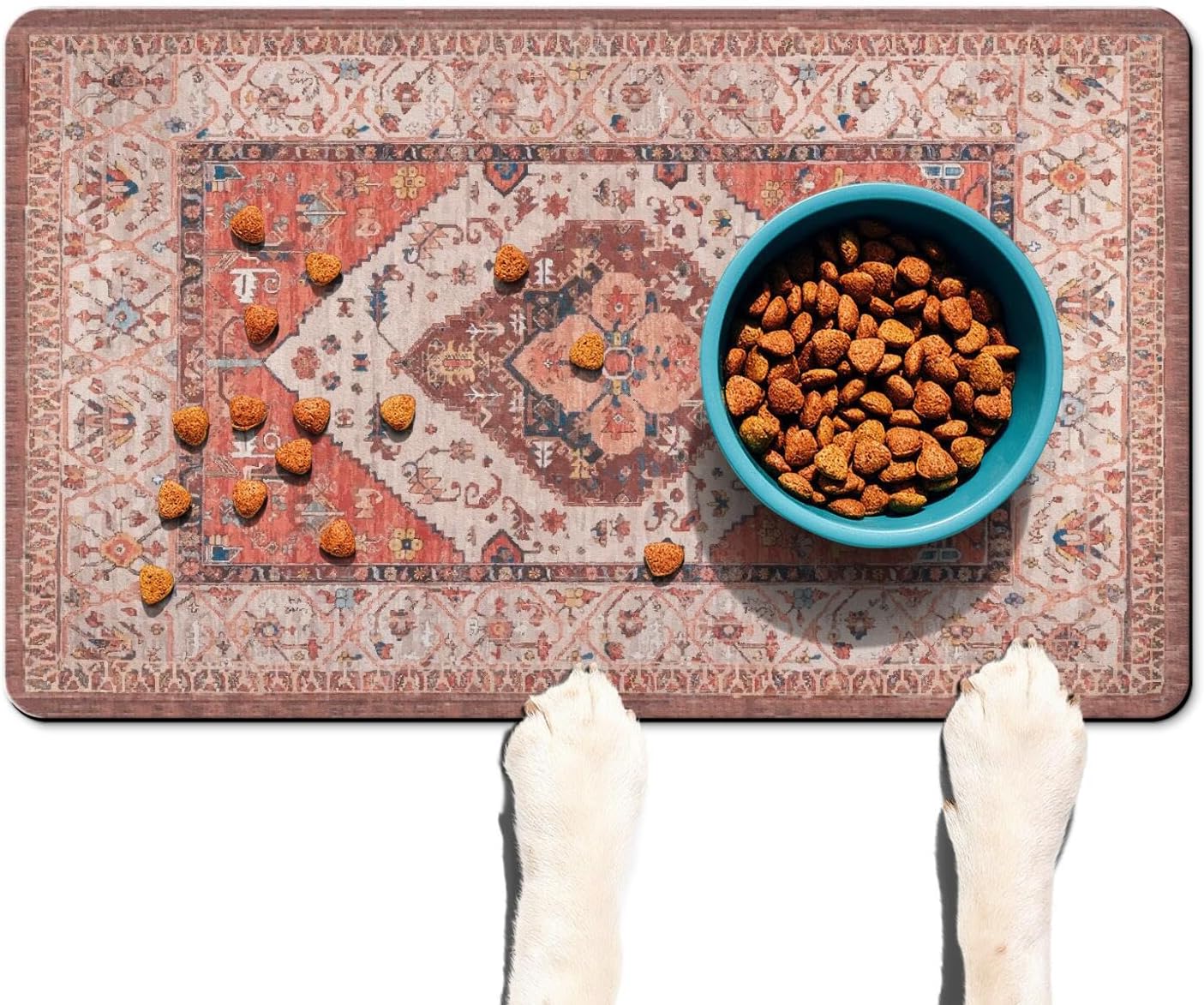 Tapete comida mascotas impermeable 12x20 con base antideslizante