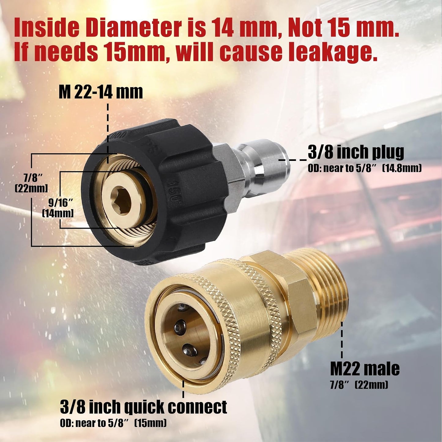 Set 4 adaptadores M22-0.551" 3/8 para lavadora presión