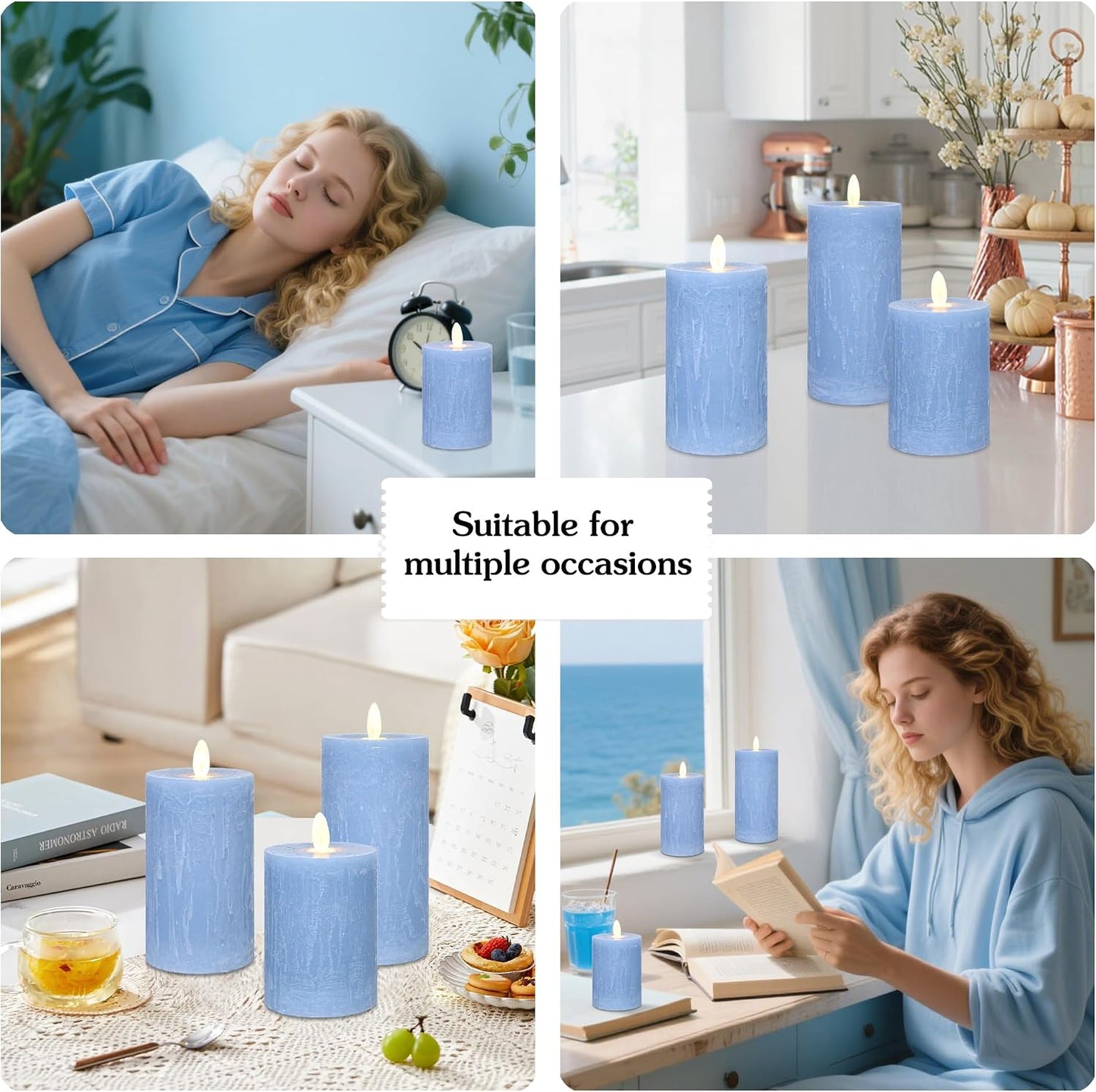 Velas LED rústicas azules con control y temporizador