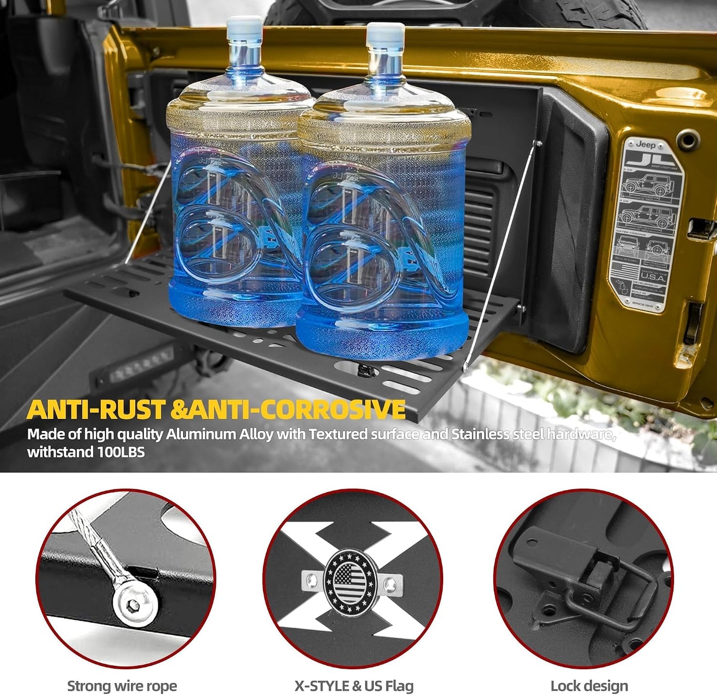 Mesa puerta trasera Jeep Wrangler 07-26 con estante