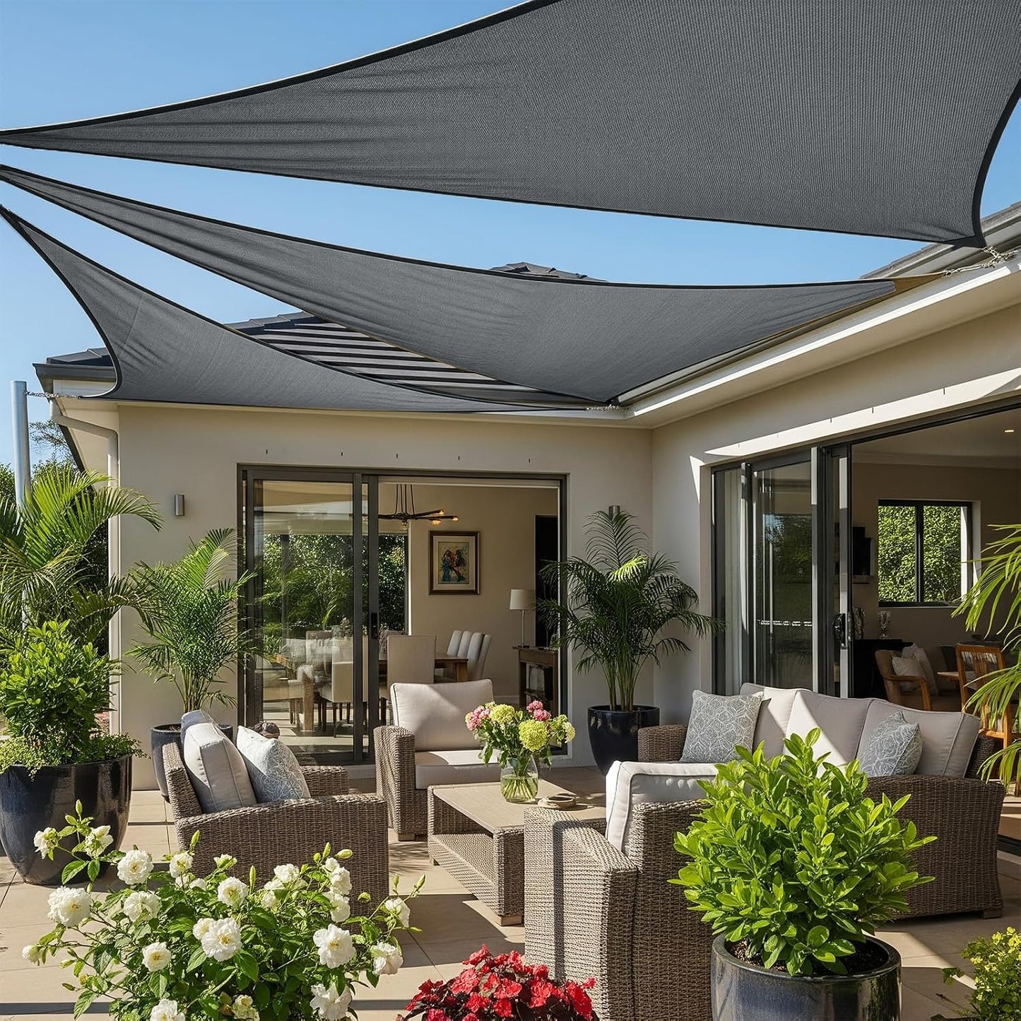 Toldo vela triangular 8x8x8ft cubierta sombra gris oscuro