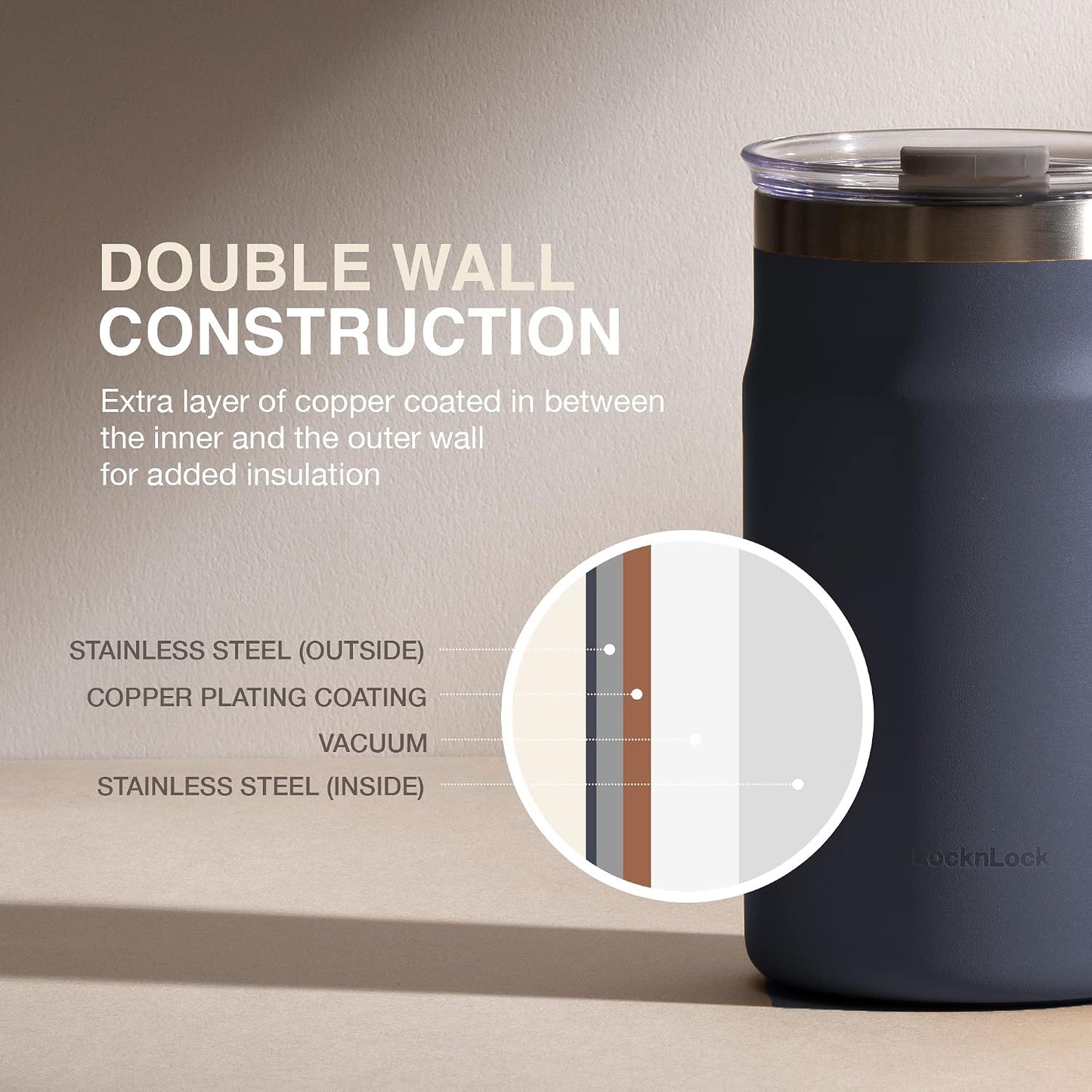 Taza acero inox 18/8 doble pared 16oz azul marino