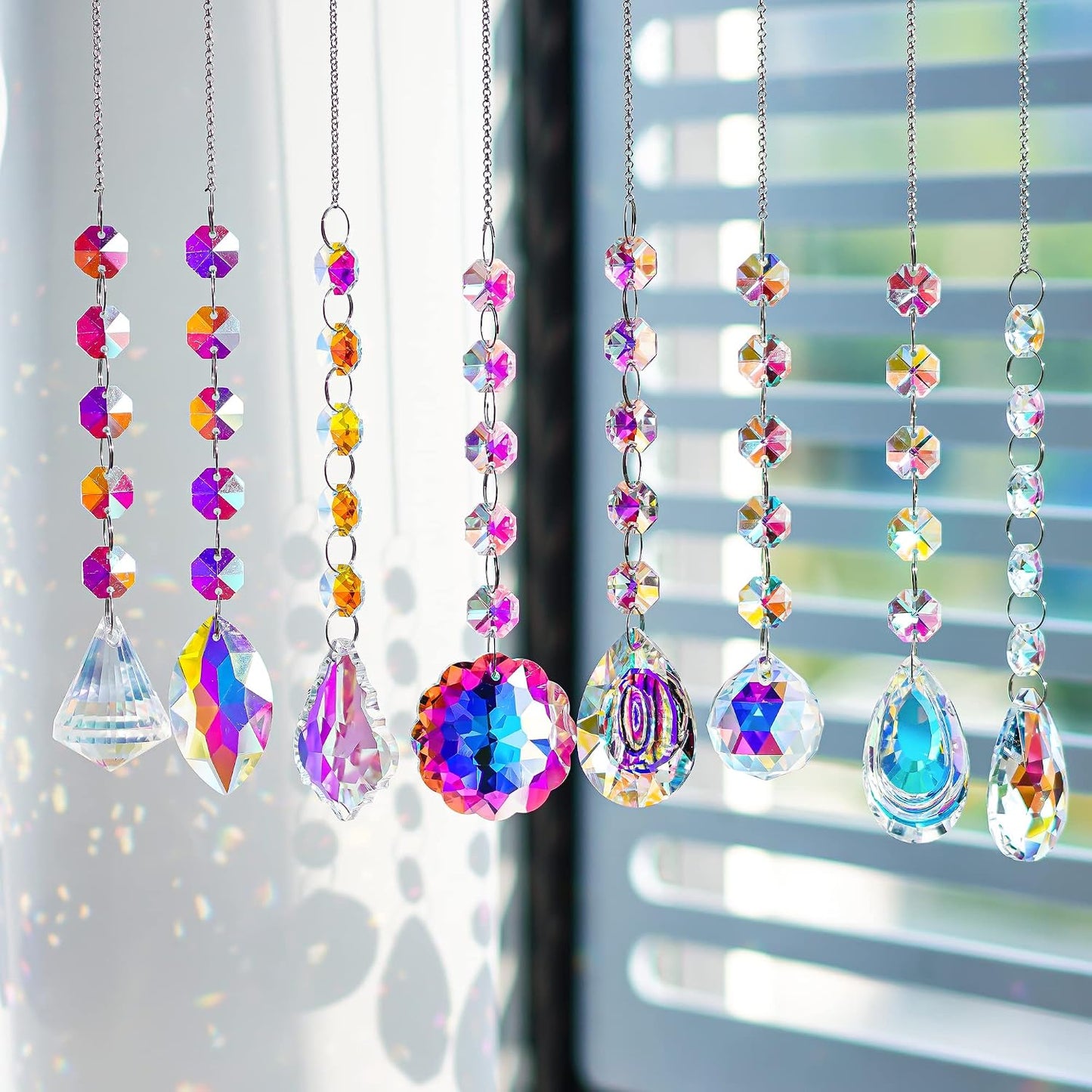9 Pzas Atrapasoles Cristal Arcoíris Colgantes para Ventanas