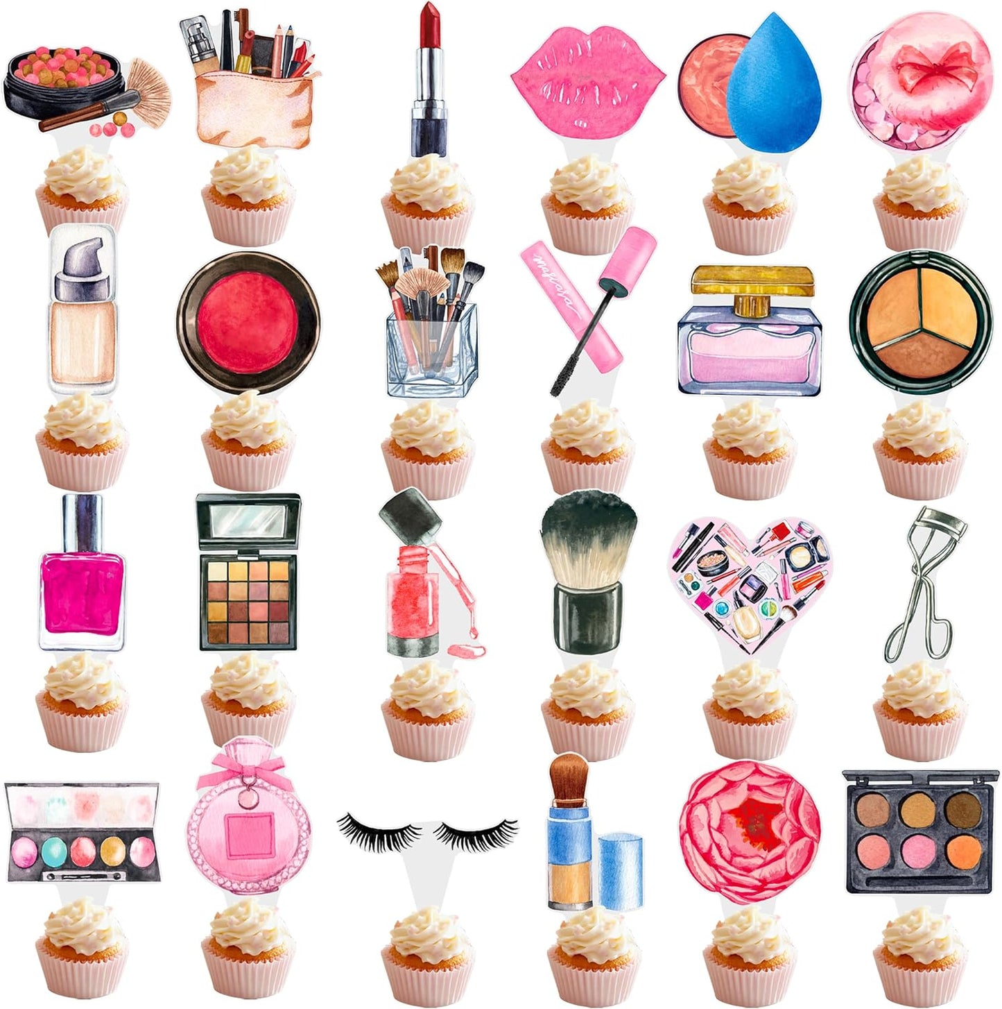 48 Pzas Maquillaje Cupcakes Decoración Fiesta Cumpleaños