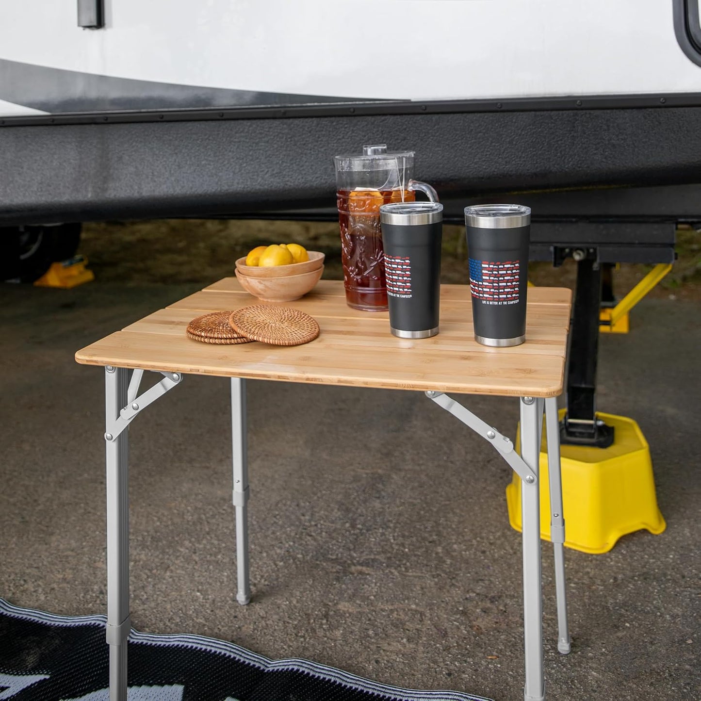 Mesa camping plegable bambú aluminio 25x20pulg