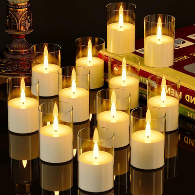 12 Velas LED Parpadeantes Sin Llama Temporizador 2x3pulg