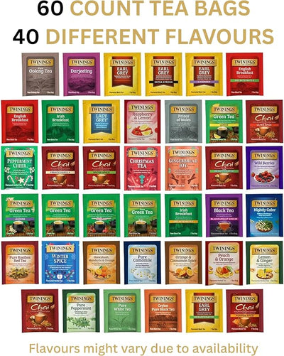 Muestrario té 60 bolsitas madera marrón 40 sabores regalo