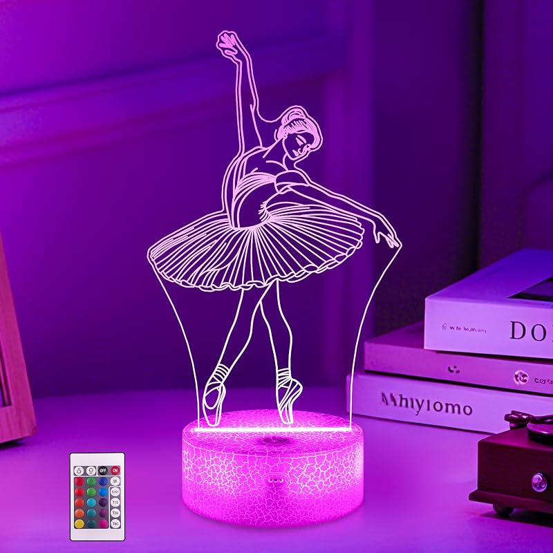 Luz Nocturna Ballet 3D con Control Remoto 16 Colores para Niñas