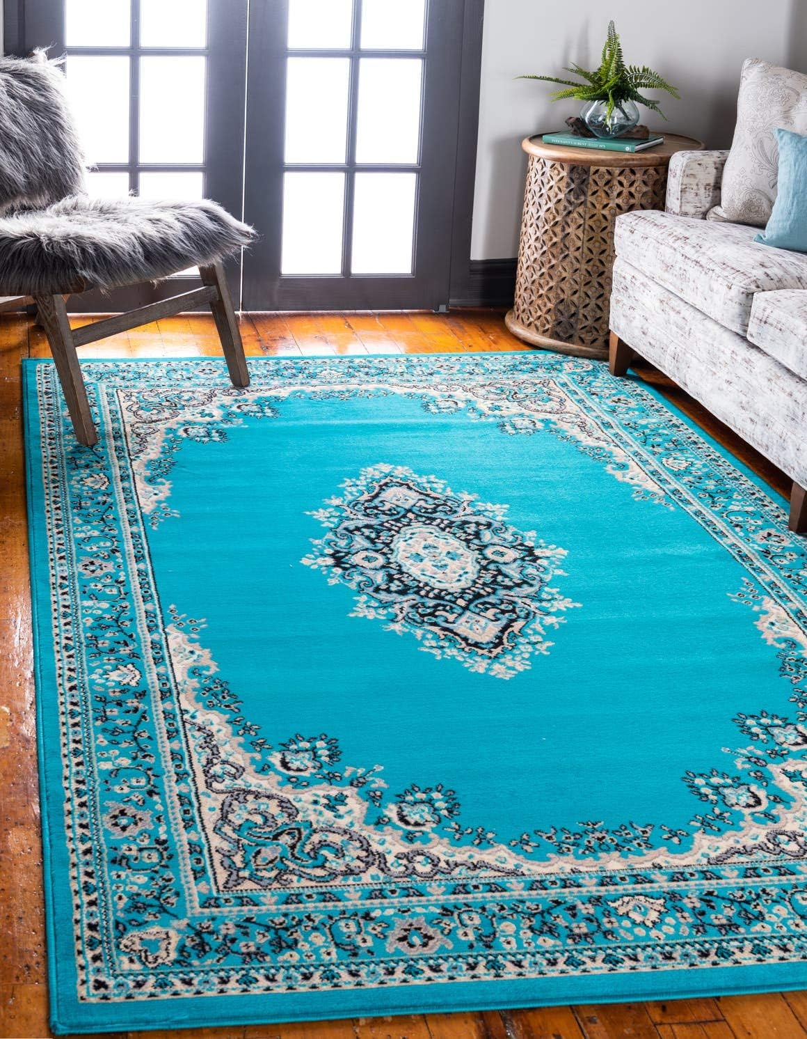Alfombra persa 2'2"x3' color turquesa/marfil