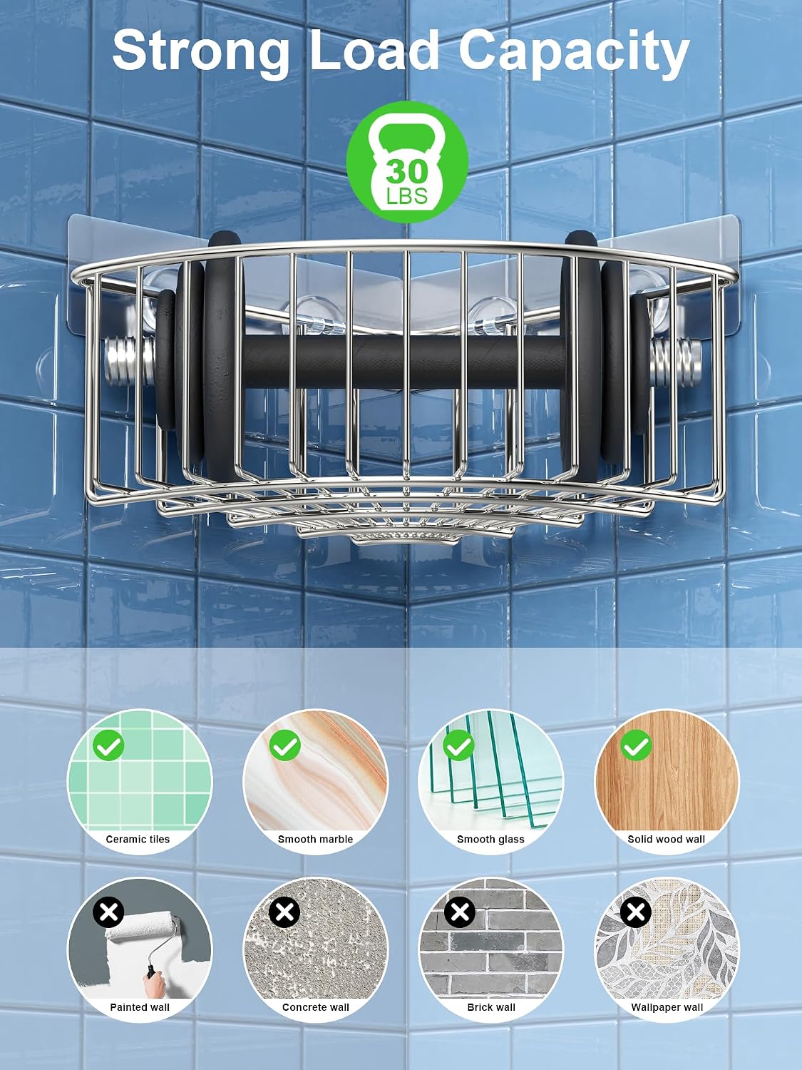 2 Cestas ducha esquineras acero inox SUS304 con adhesivo