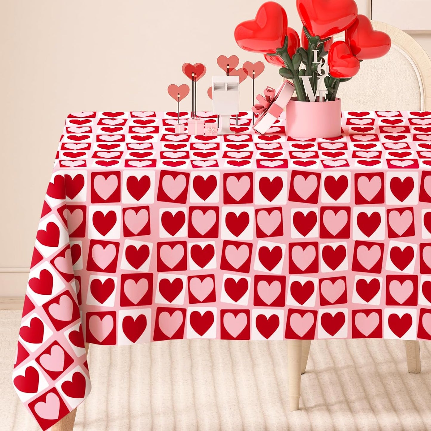 Mantel rectangular corazones rojos y rosados 60x84pulg