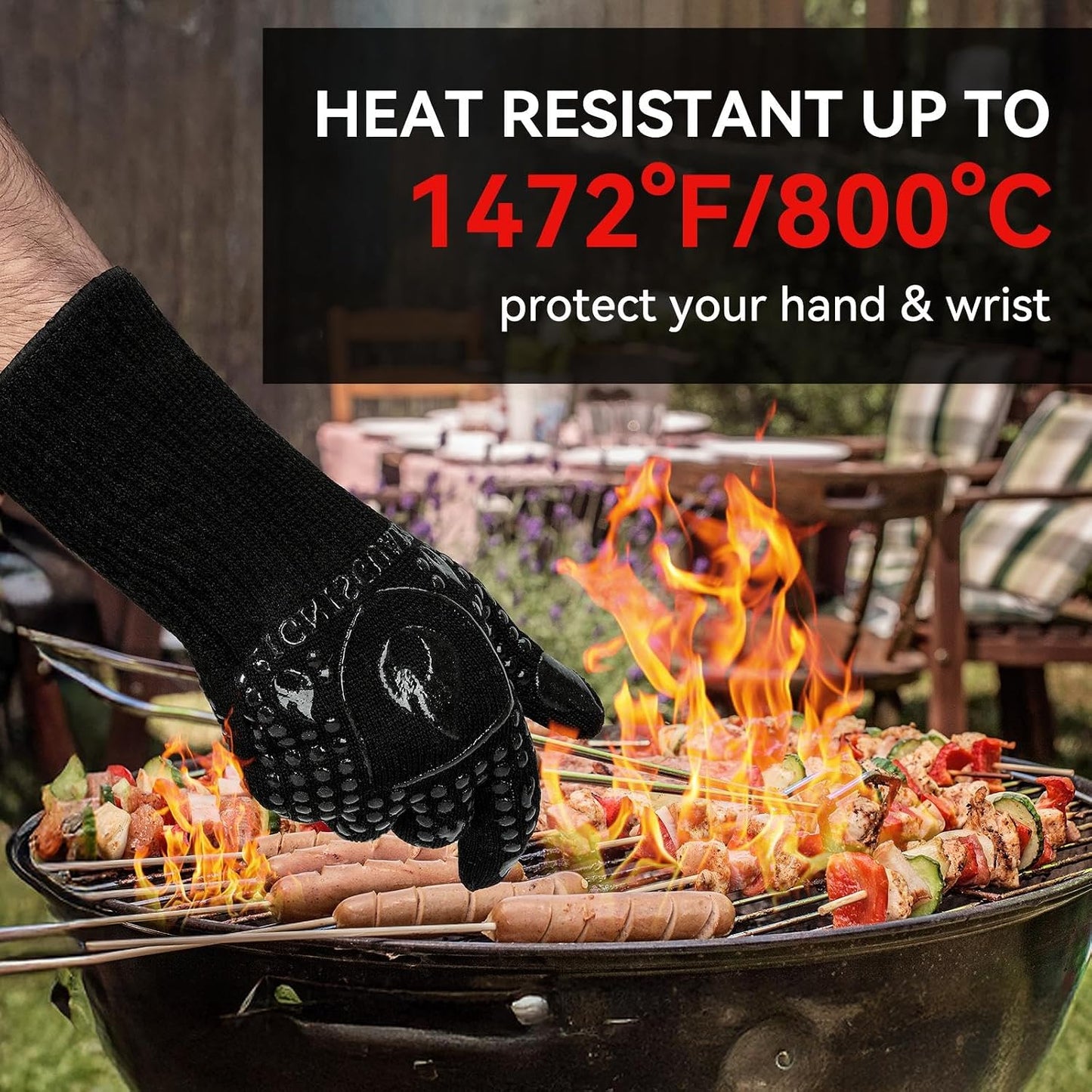 Guantes parrilla silicona resistentes 1472°F negro
