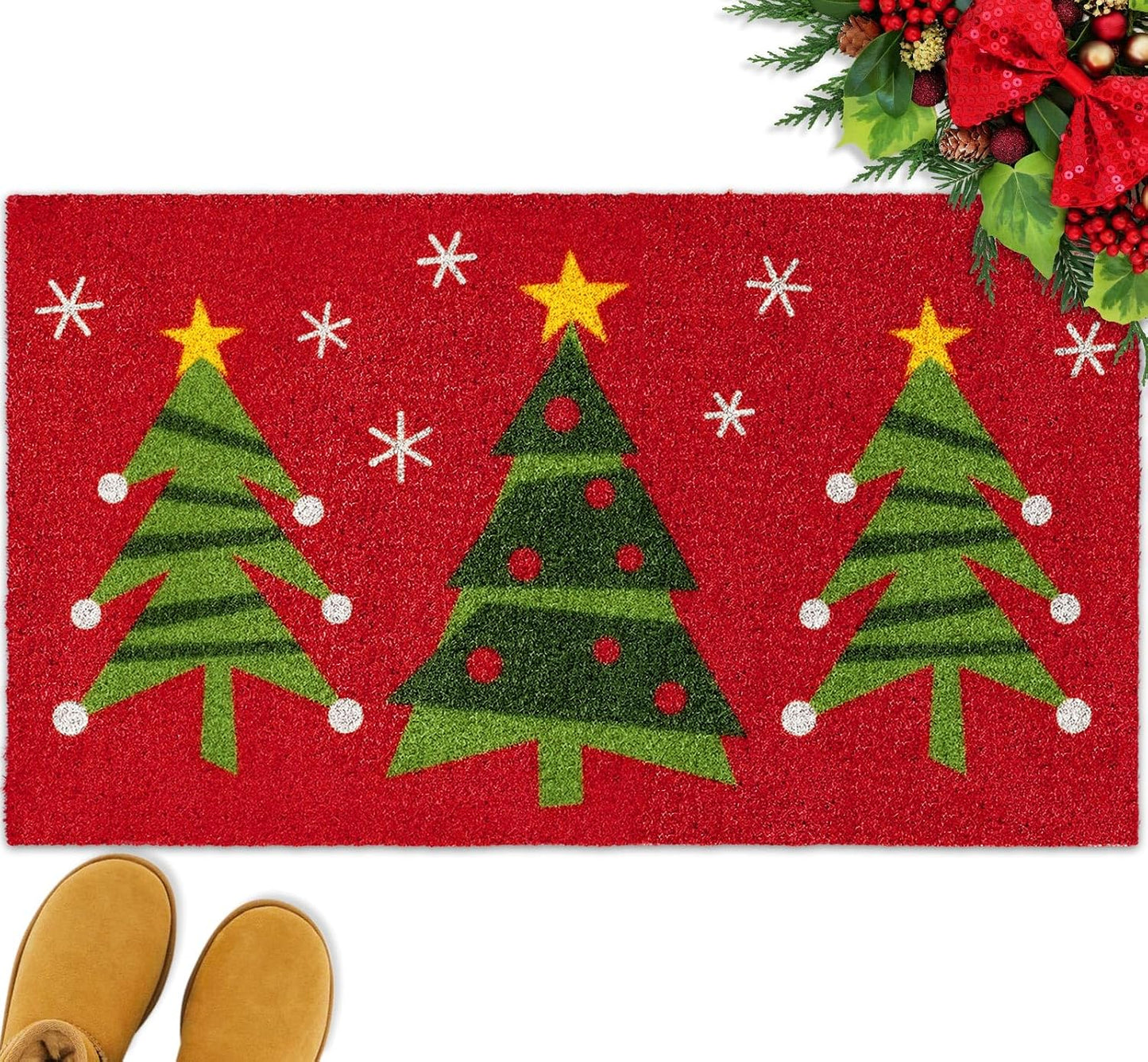 Tapete puerta Navidad 16.5x29pulg fibra coco decoración