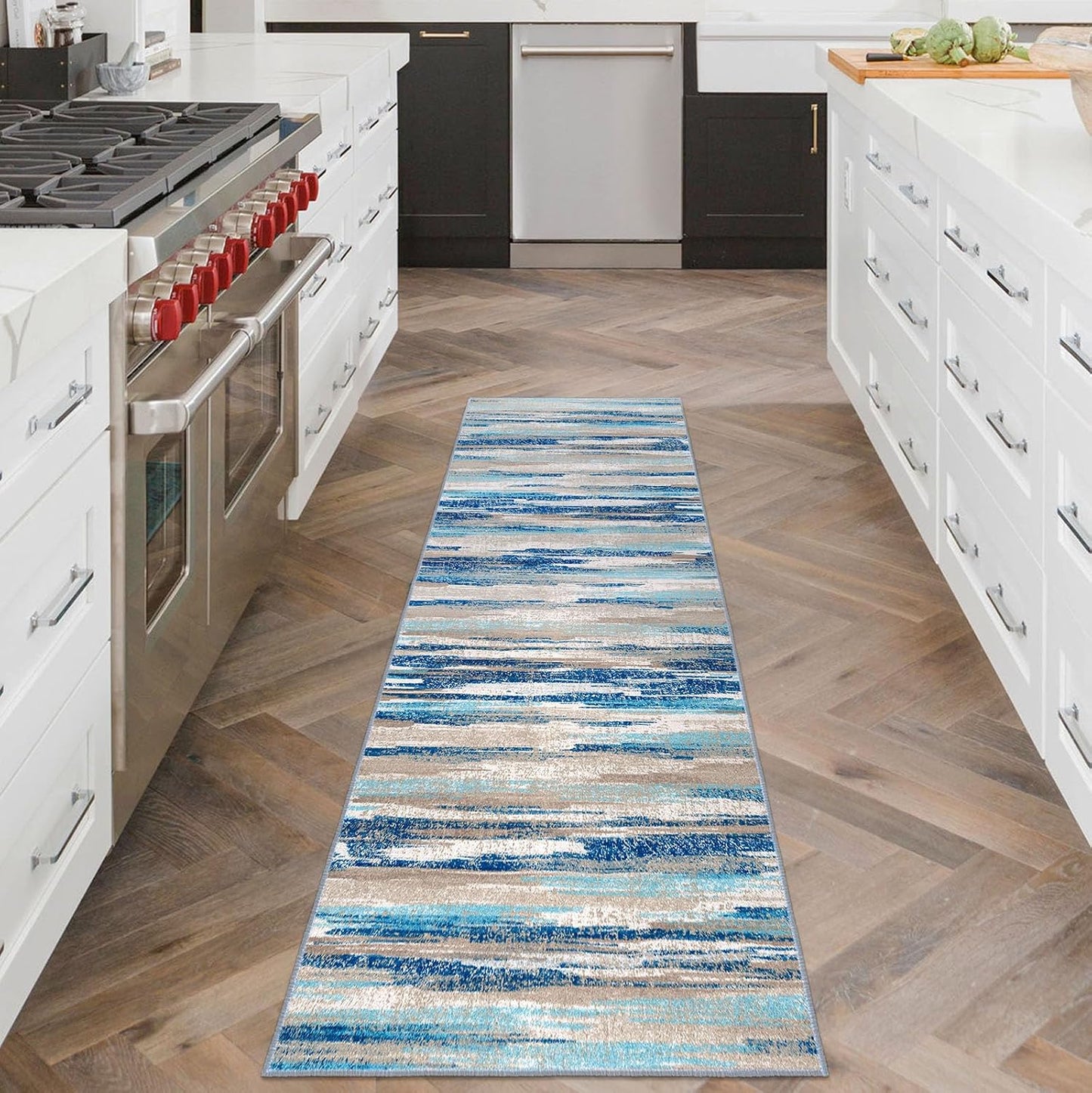 Alfombra pasillo 2x6" azul antiderrap lana sintética