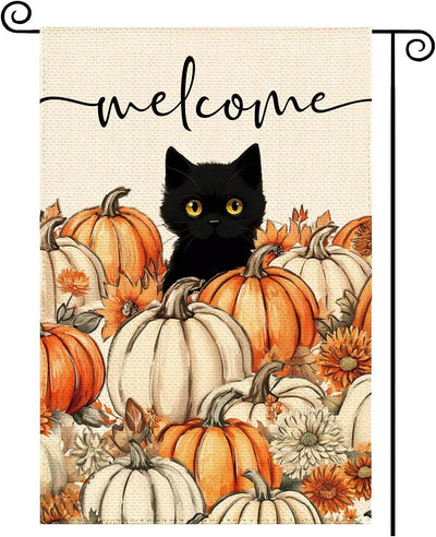Bandera jardín calabaza gato negro 12x18pulg doble cara otoño
