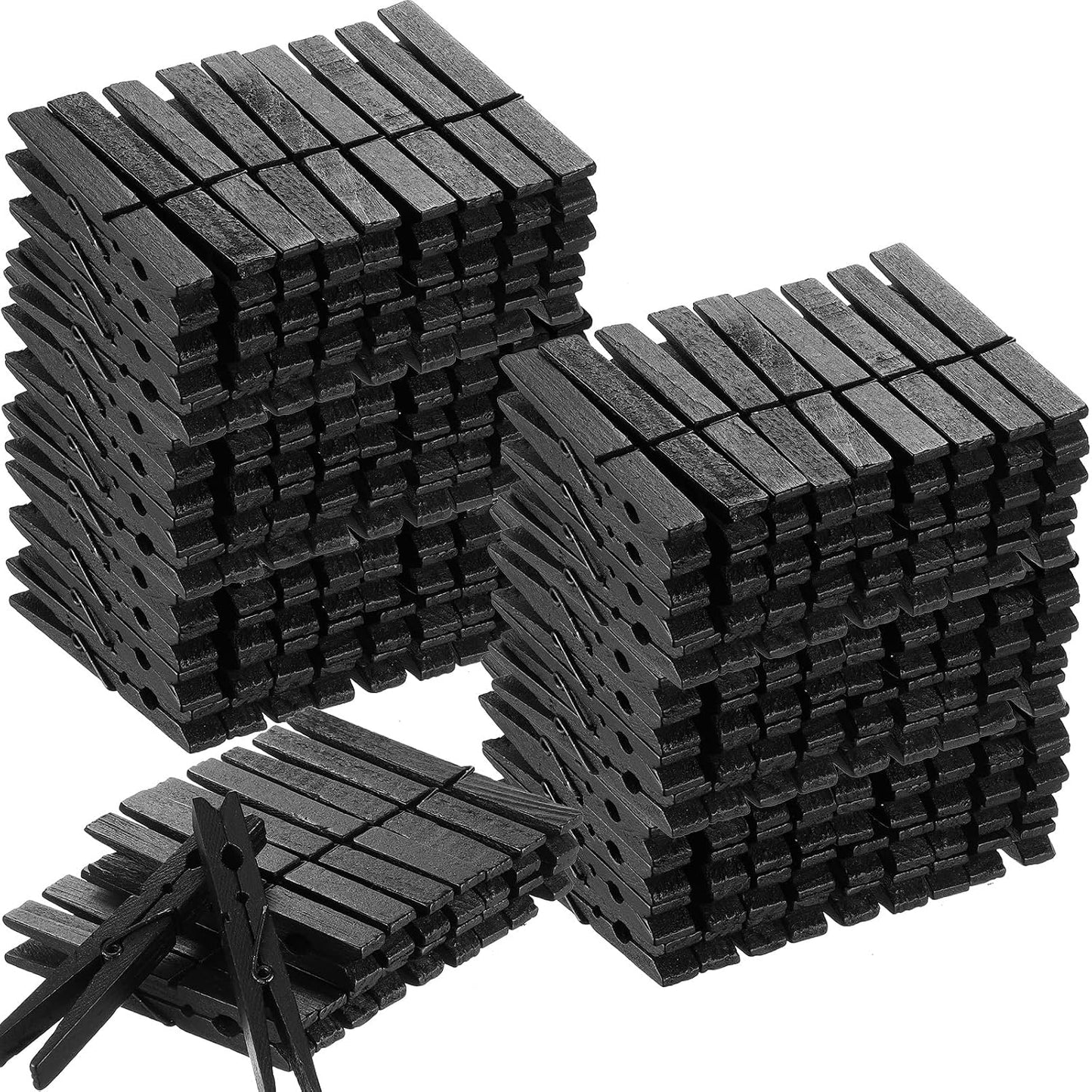 200 Pinzas Madera Resistentes para Colgar Ropa 4" Negro