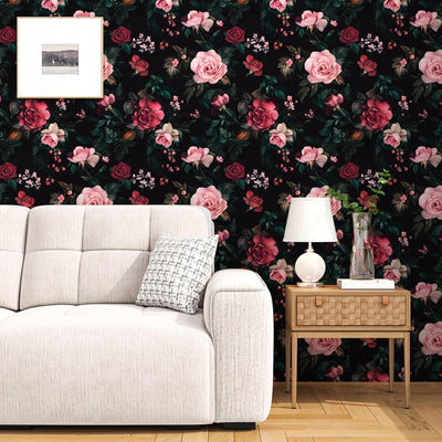 Papel tapiz vintage floral oscuro 17.4x394pulg
