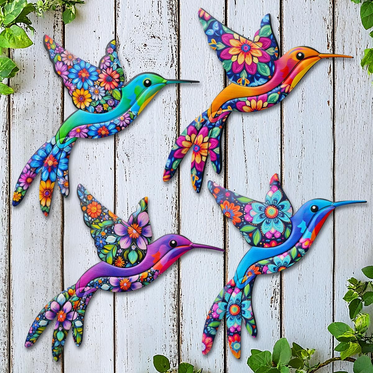 Arte pared colibrí metal 4 Pzas para jardín y balcón
